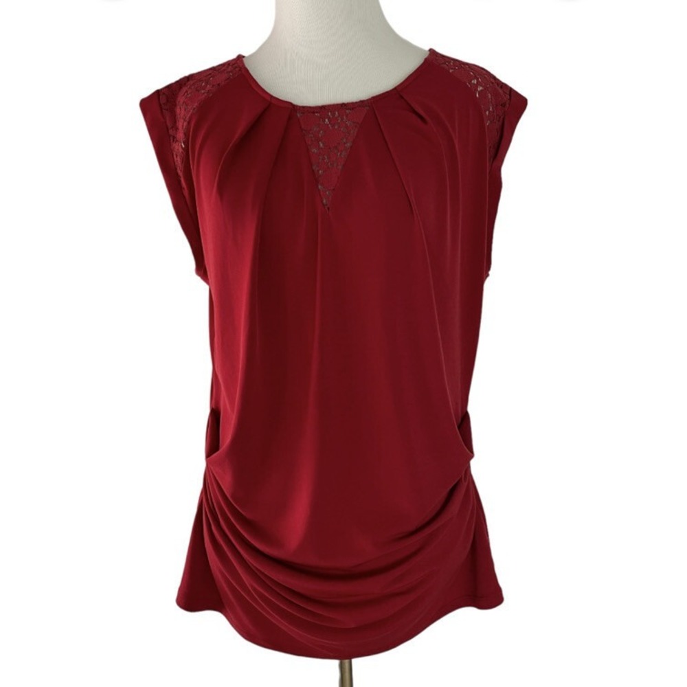 New York & Co Top Womens Large L Red Sleeveless Blouse Shirt